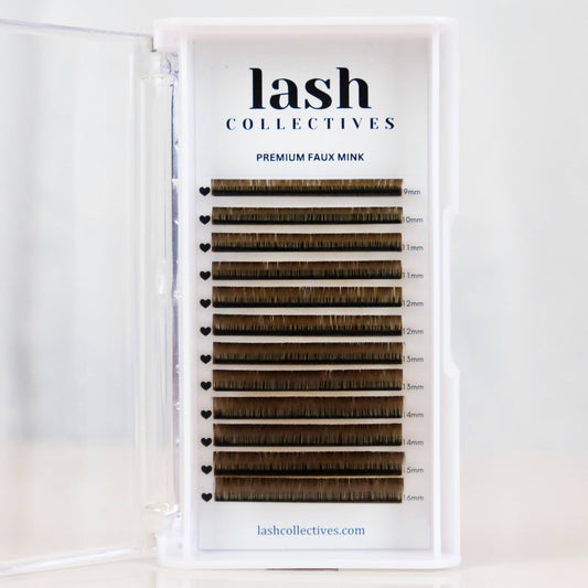 a tray of brown lash extensions for professional lash artists
